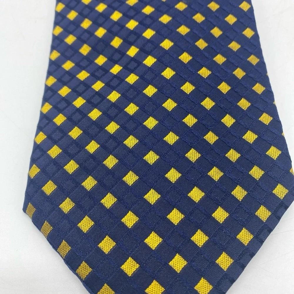 Harry & Sons Mens Vintage Italian Silk Blue Gold Tie Textured Diamond Italy